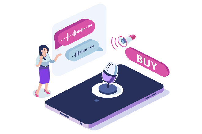 A girl doing shopping by voice search